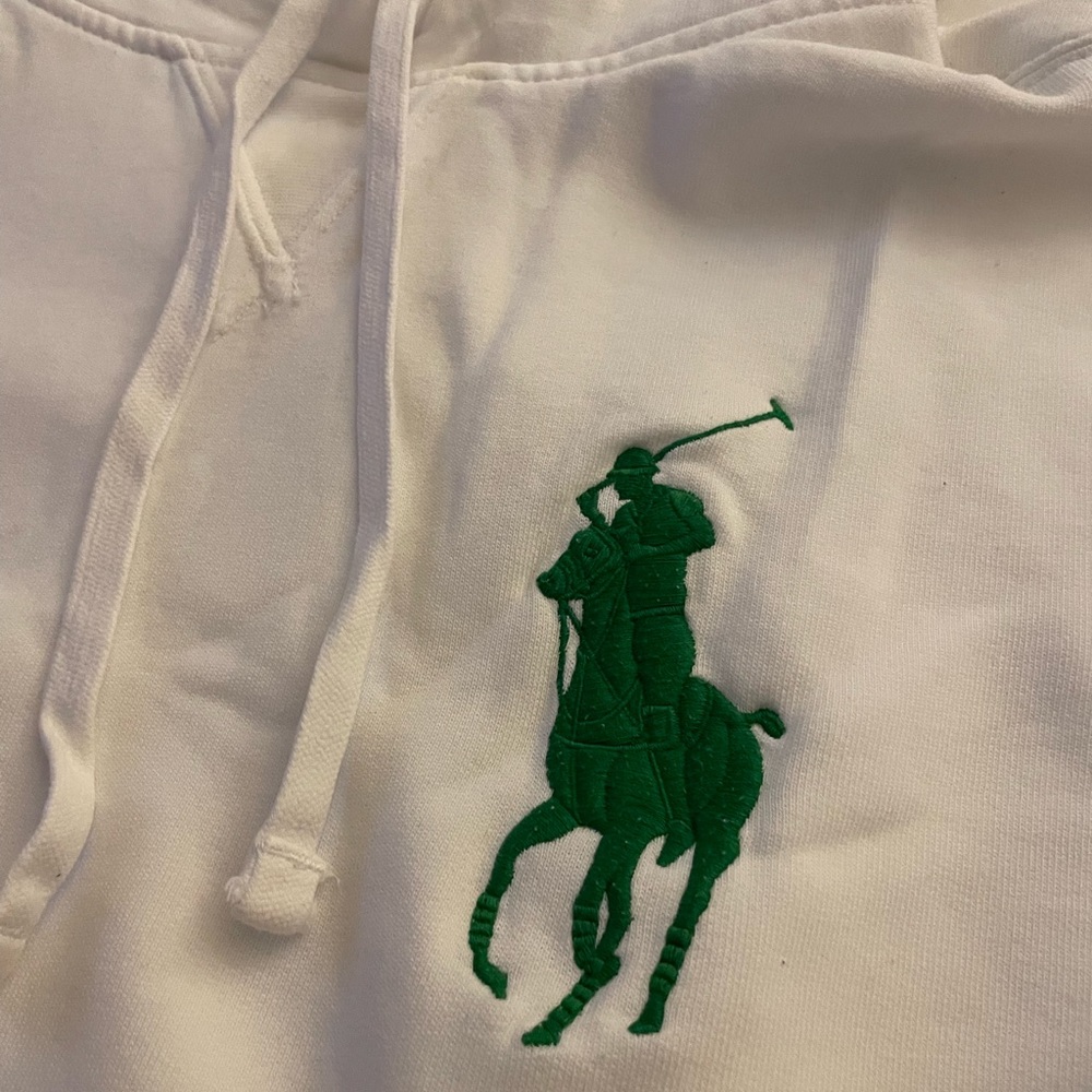 Polo Ralph Lauren White Hoodie with Green 3 on the arm and Logo on the chest